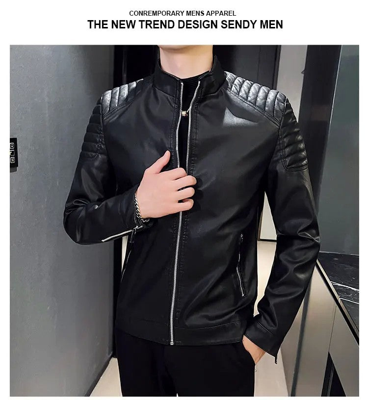 Men standing collar Jacke, leather motorcycle jacket men,bomber leather coat?fashion trend personalized leather winter clothing