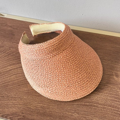 Chapéu de Sol Feminino USPOP de Verão com Aba Grande, Estilo Tiara de Ráfia, Casual e Aberto, para Praia
