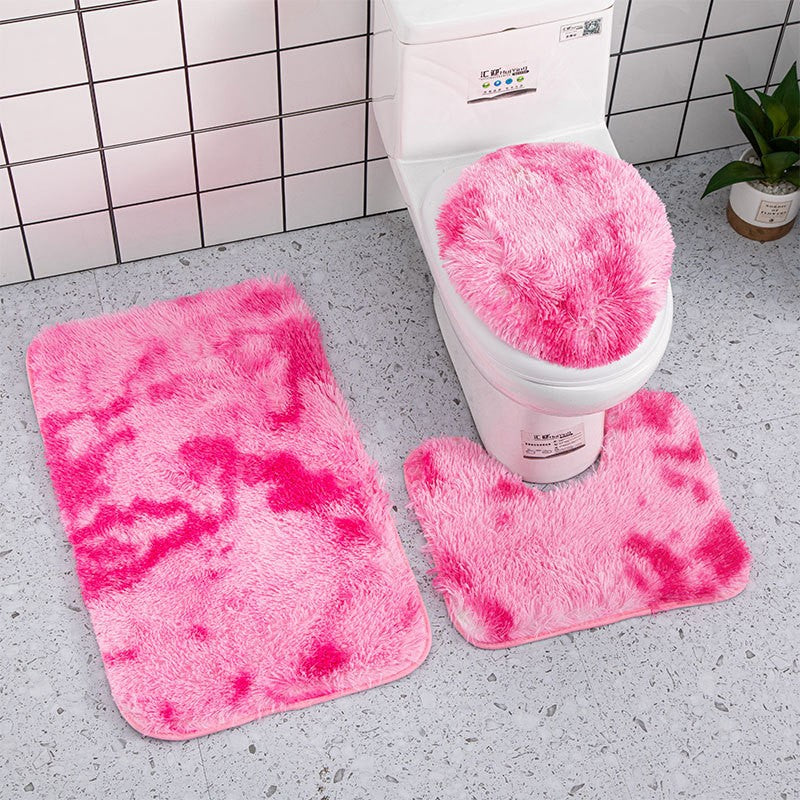 3piece Bathroom Mat Bathroom Silk Tie-dye Bathroom Soft Non-slip Carpet Shower Carpet Toilet Seat Cover Floor Mat