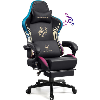 Cadeira Gamer GTPLAYER com Alto-falantes Bluetooth, Apoio para os Pés e Design Ergonômico, Cadeira de Escritório e para Videogame Série Dragão