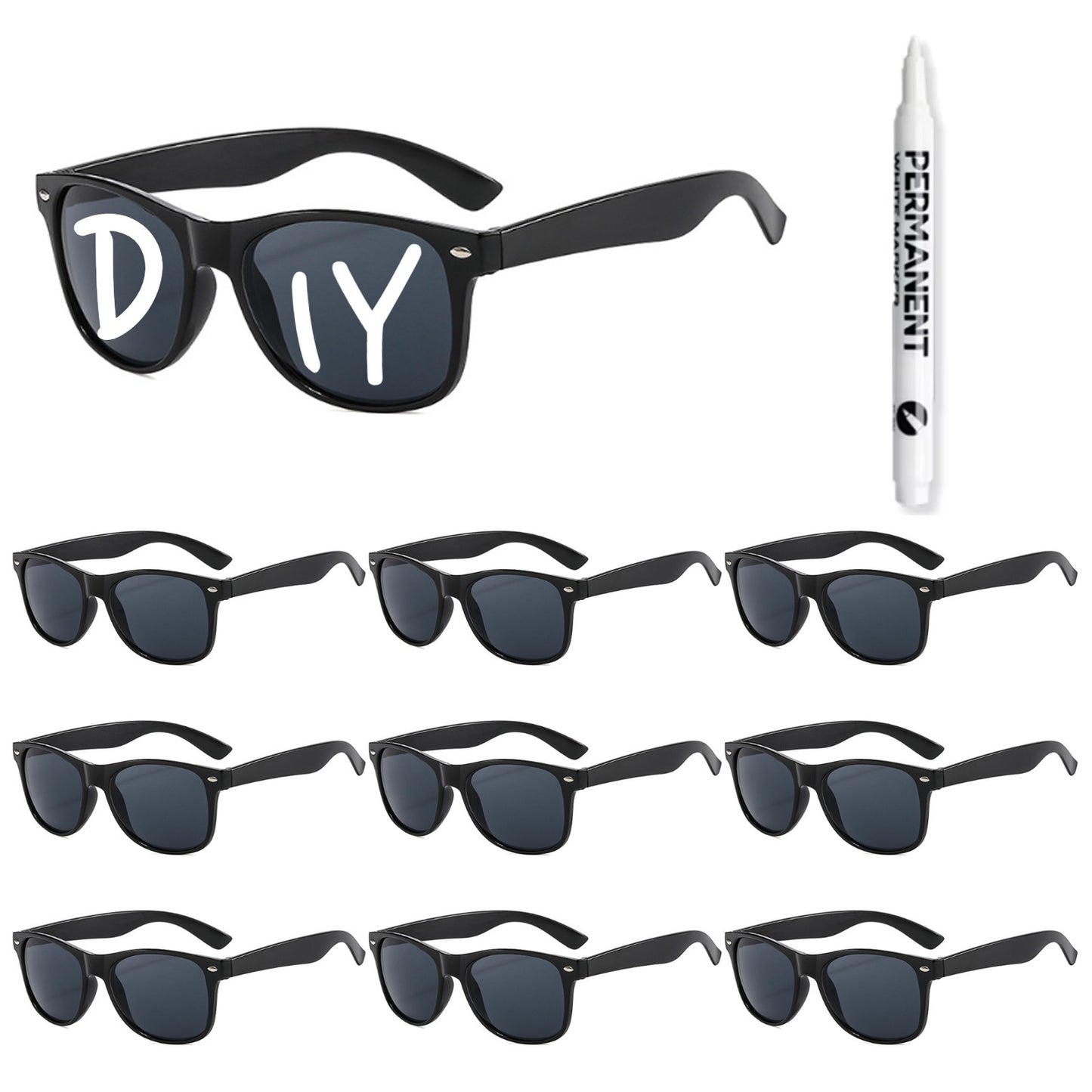 100-10Pcs DIY Wedding Sunglasses Personalised Heart Sunglasses with Pen Bachelorette Party Glasses Bridesmaid Gifts for Guests