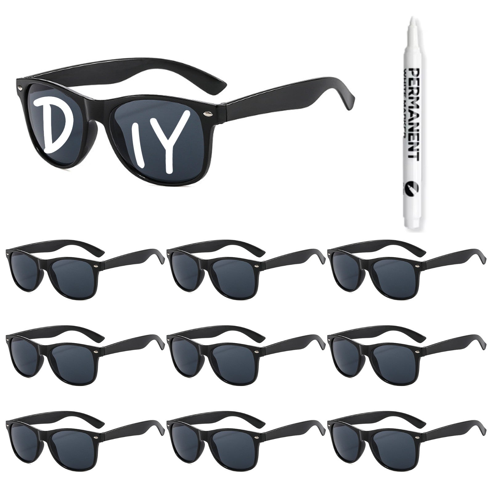 100-10Pcs DIY Wedding Sunglasses Personalised Heart Sunglasses with Pen Bachelorette Party Glasses Bridesmaid Gifts for Guests