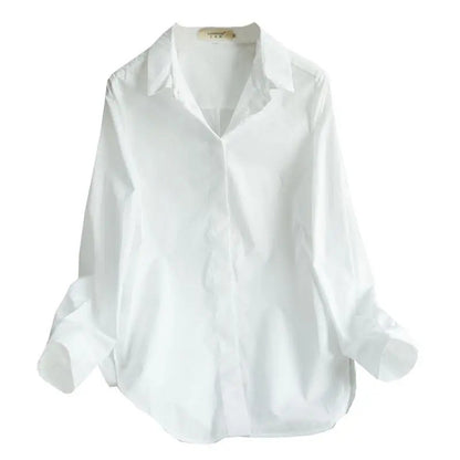 Elastic Cotton White Shirt Women's Spring and Autumn Basic Korean Version Loose Casual Shirt Work Professional Top