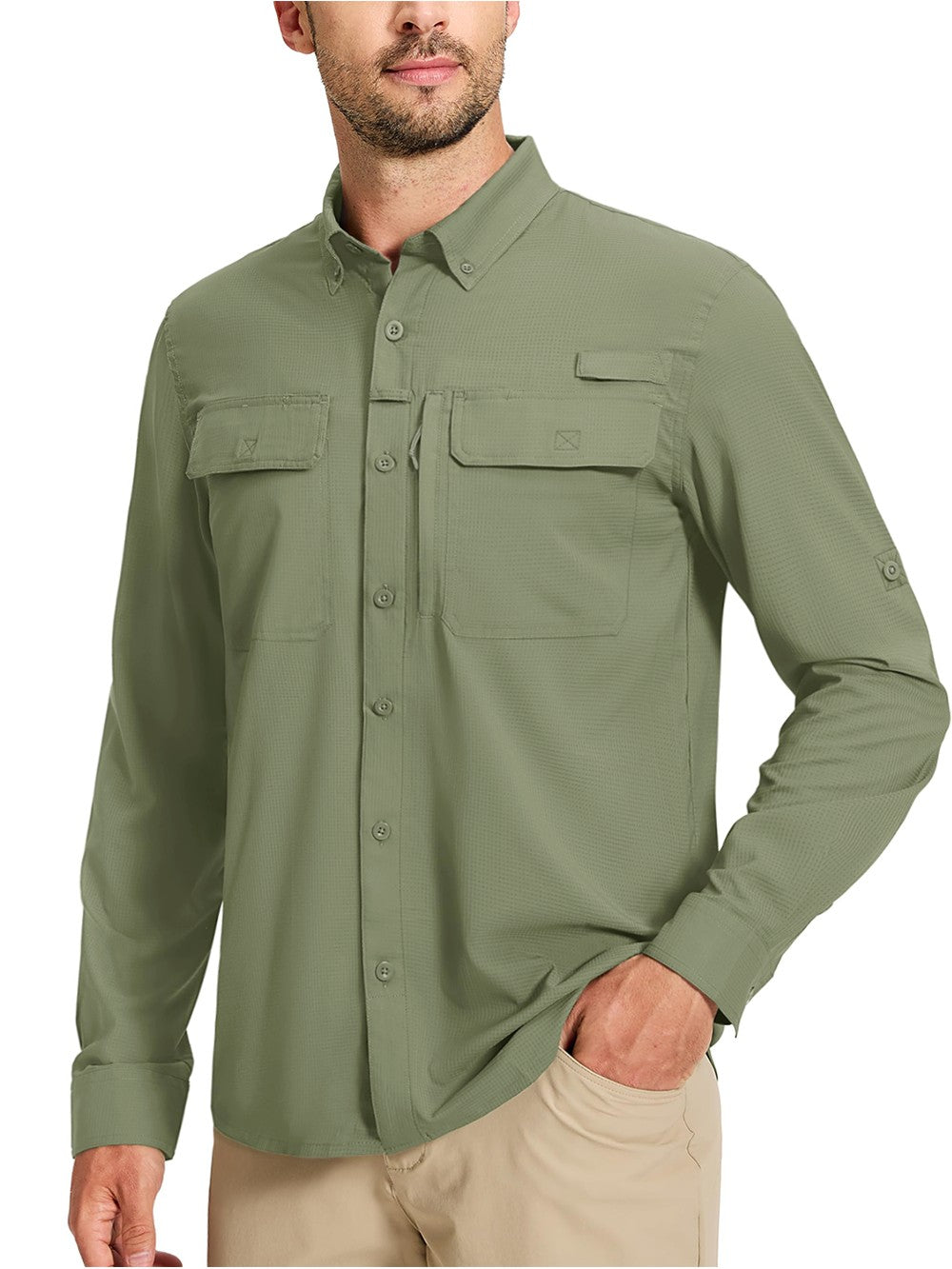 TACVASEN UV Block Fishing Shirts Mens Sun Protection Quick Dry Long Sleeve Shirts Mesh Breathable Hiking Cargo Shirts Work Shirt