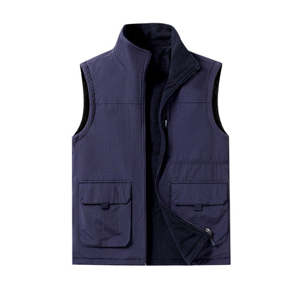 Colete de Pesca Masculino de Veludo Outono e Primavera Novo, Casaco de Veludo para Homem, Colete de Trabalho Solto e Moderno com Vários Bolsos para Homens de Meia-Idade