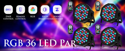 U'King 2PCS Party Light Par Light 36 LEDs RGB DMX Stage Effect Lighting Stage Flat Par Lighting DJ Lights Disco Lights Wedding