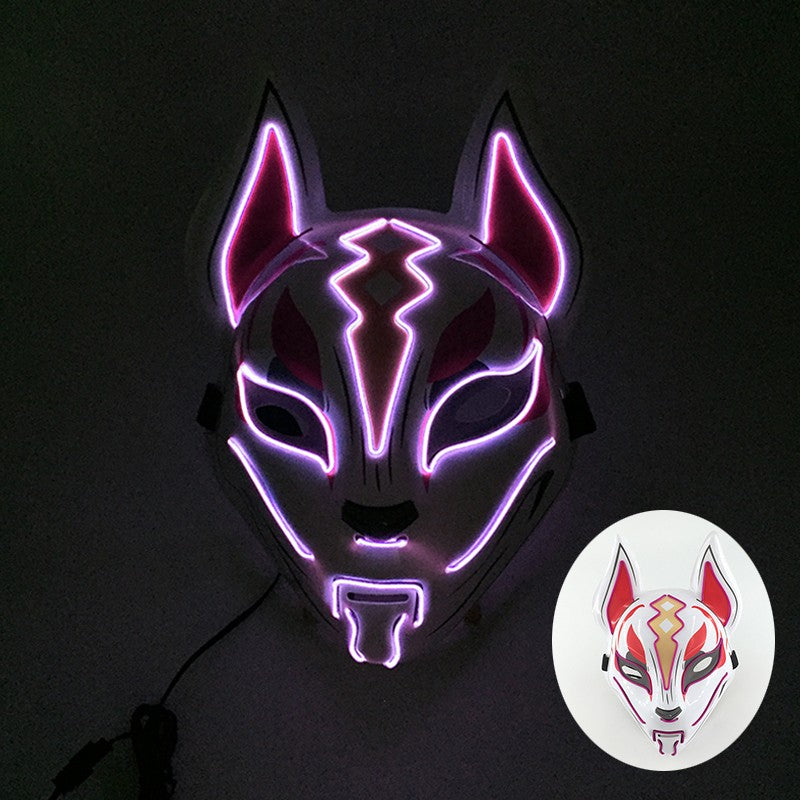 LED Fox Mask Neon Light Up Japanese Kitsune Mask for Halloween Cosplay Party Rave Festival Costume Glowing EL Wire Masque