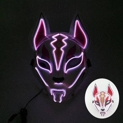LED Fox Mask Neon Light Up Japanese Kitsune Mask for Halloween Cosplay Party Rave Festival Costume Glowing EL Wire Masque