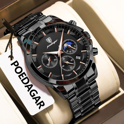 POEDAGAR Top Fashion Men's Watches Waterproof Luminous Stainless Steel Men Wristwatch Chronograph Date Quartz Business Man Watch