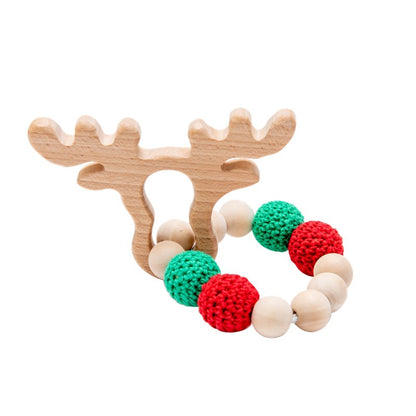 Wooden Rattle Teether Baby Toys Crochet Beads Baby Teether Baby Nursing Bracelet Rattle Chewable Teething Beads For Kids Gifts