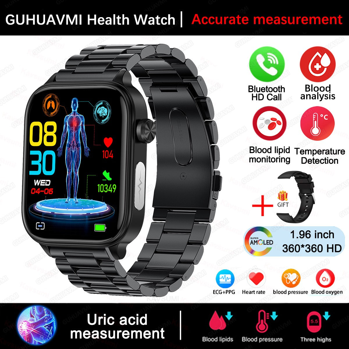 2025 Novo Para XIAOMI ECG+PPG Gordura Sanguínea Ácido Úrico Saúde Smartwatch Masculino Feminino Frequência Cardíaca Pressão Arterial Chamada Bluetooth Relógio Inteligente