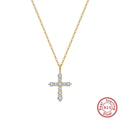 EFFIE QUEEN S925 Sterling Silver Moissanite Cross Necklace GRA Certificate D VVS1 Diamond Cross Pendant Neck Chain Women SMON15