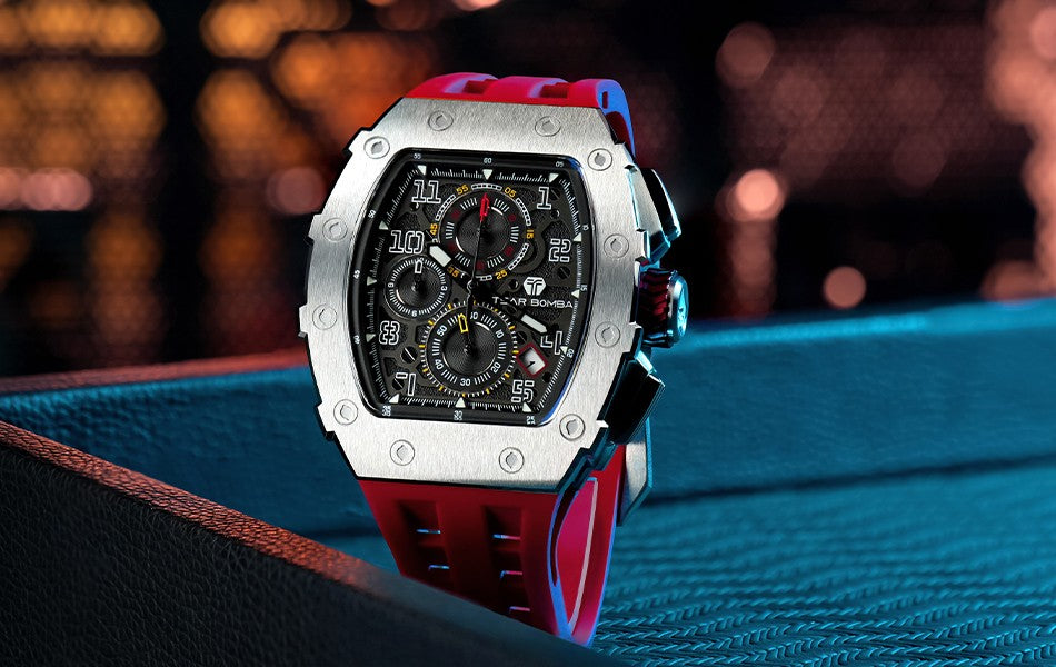 TSAR BOMBA Watch for Men Luxury Brand Tonneau Design Waterproof Clock Stainless Steel Wristwatch Fashion Rectangle Mens Watch