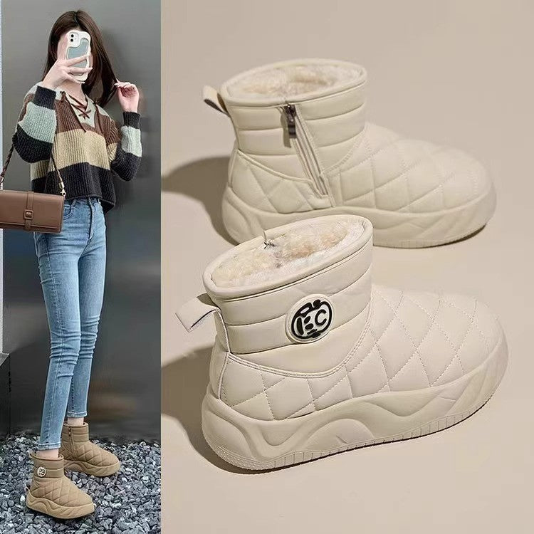 Thick-soled plush loafers, waterproof and warm snow boots for women, new winter fashion cotton shoes, Korean-style short boots