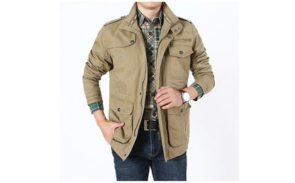 Autumn Men's Military Jacket Casual Man Stand Collar Cotton Business Coats Men Multi-pocket Windbreaker Jackets Clothing 7XL