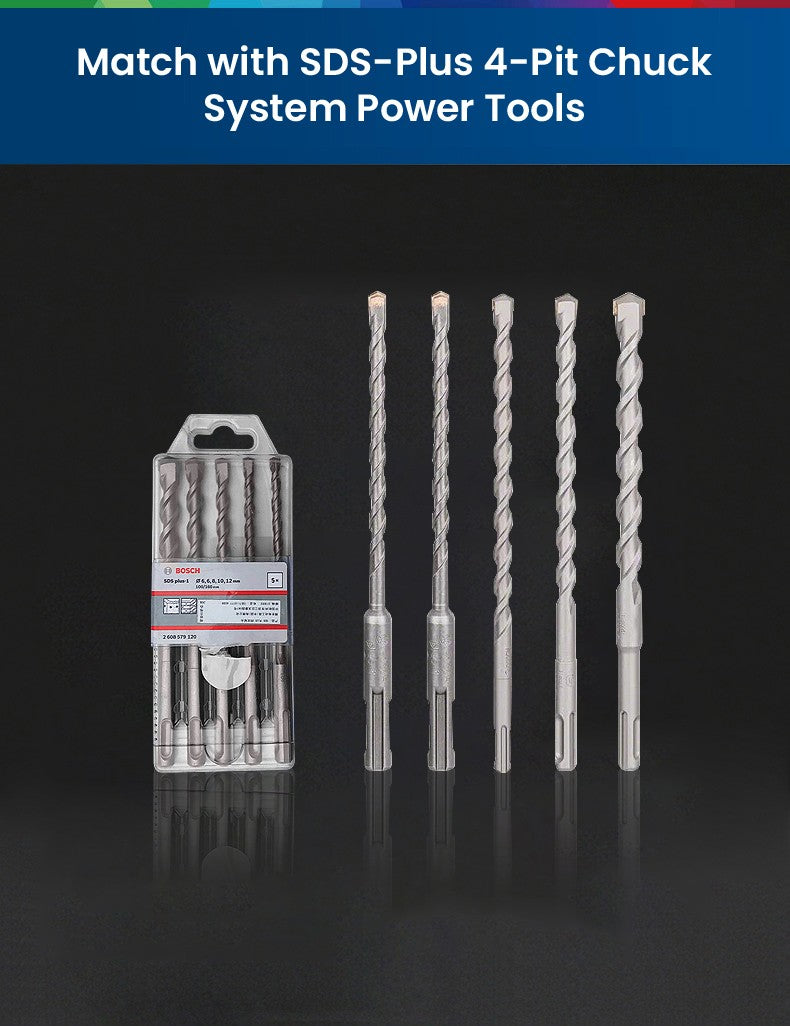 Conjuntos de Brocas Bosch SDS Plus para Martelete para Concreto Diâmetro 6-12mm Cabo Redondo Acessórios para Martelete Perfurador