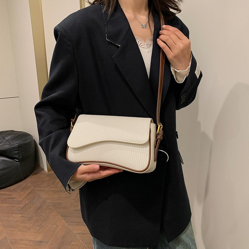 Solid Color Striped Flannel Women Crossbody Bag Quiet Luxury Designer Bag Fashionable Elegant PU Leather Shoulder Bags for Women