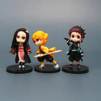 6 unidades Anime Demon Slayer Boneco Nezuko Tanjirou Zenitsu Inosuke Kyoujurou Giyuu Kawaii Qposket Boneco PVC Modelo Brinquedo Presente Colecionável