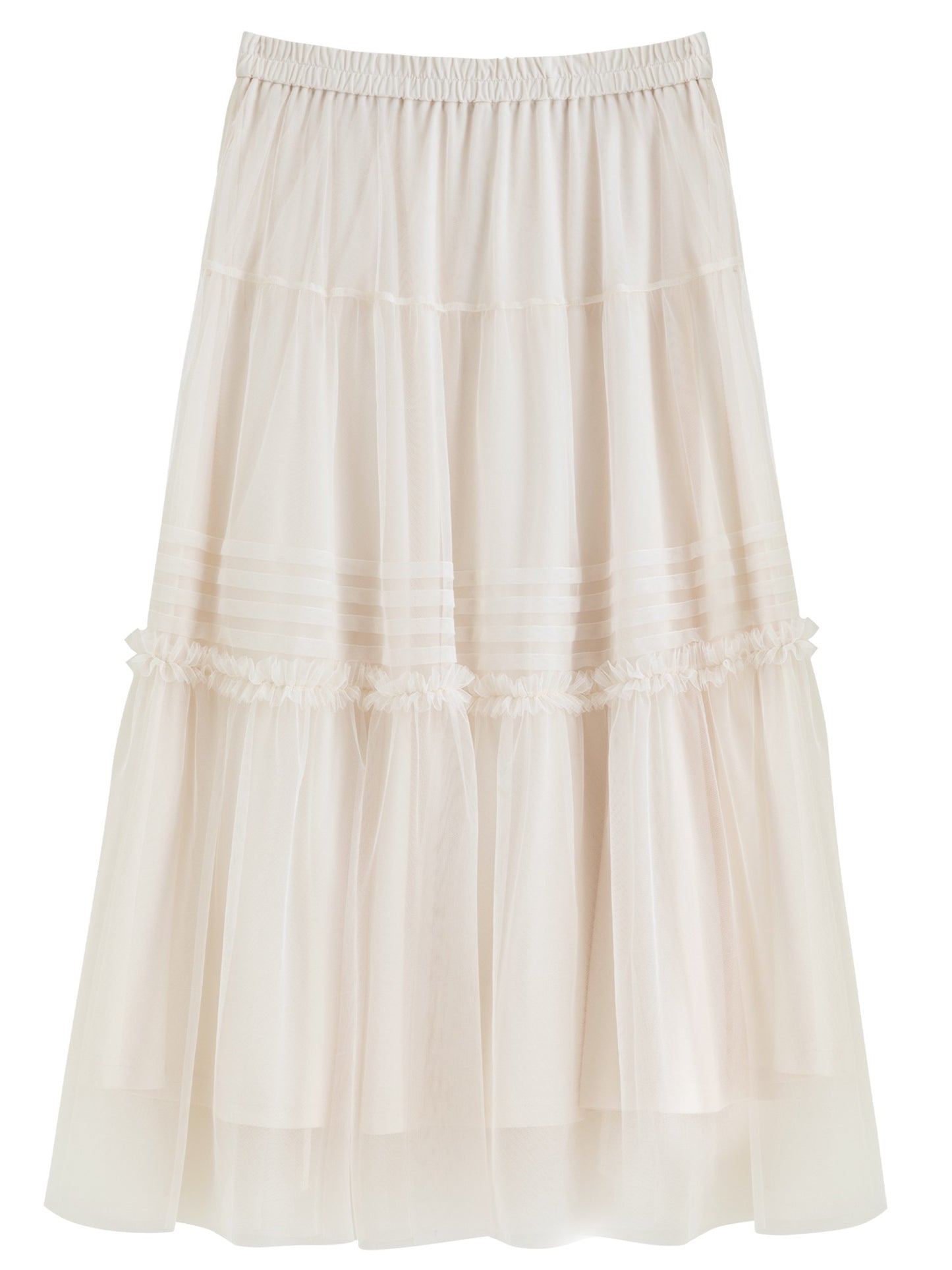 DUSHU Three-color Ruffled Mesh Skirt Women Pleated Mesh Straight Skirt Fairy Retro Gothic Cool Girls Elastic Waist Loose Fit