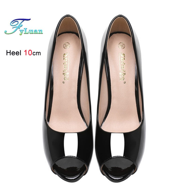 2025 Fashion New Women Fish Mouth High Heels Shoes Glossy Naked Pink Shallow Mouth Peep Toe Single Shoes Ladies Platform Sandals