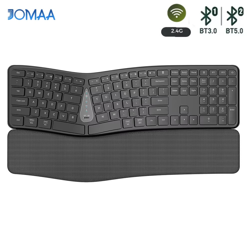 Teclado Sem Fio Ergonômico 2.4G, Digitação Natural Confortável, Apoio para as Mãos, Teclado Bluetooth Recarregável Multidispositivo para Laptop