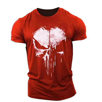 Oversized Harajuku Skull Print T-Shirt Summer Muscle Men's Sports Personality Short Sleeve Outdoor Stretch Quick Dry O-Neck Top