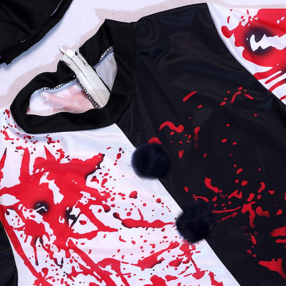 Halloween Blood Stained Broken Soul Clown Cossuit for Men and Women Black and White Splash Set Horror Movie Same Style