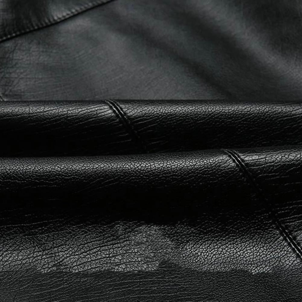 Men Faux Leather Jacket Men's Faux Leather Motorcycle Jacket with Stand Collar Thick Warm Lining Windproof Design for Autumn
