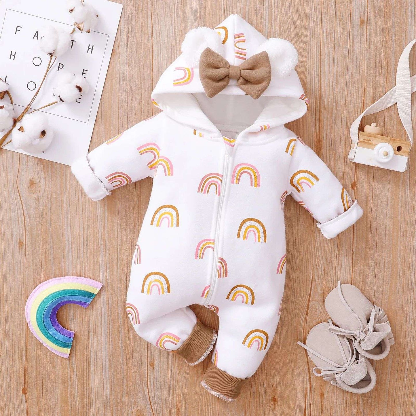 Newborn Baby Romper Love Printed Clothes Hooded Children Girl 0-1 Years Autumn Spring Infant Boy Jumpsuit Outfits 3 6 Months