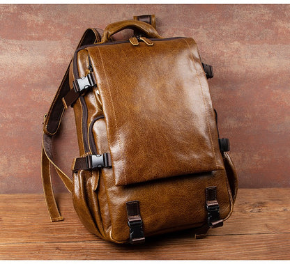 Retro cowhide backpack men and women trend outdoor travel bag leather business computer backpack large capacity