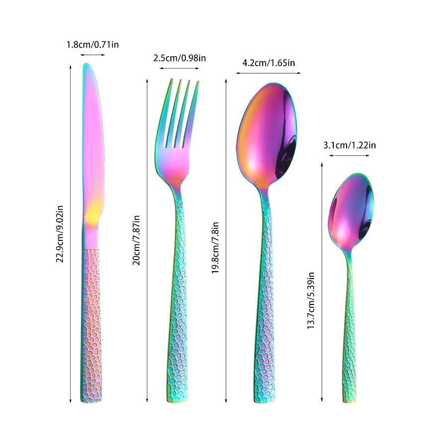 4/6/16/24pcs Stainless steel colored cutlery set Square handle snakeskin cutlery Household knife, fork and spoon combination