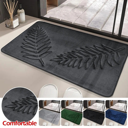 Conjunto de 3 Peças de Tapetes de Banheiro em Espuma de Memória, Ultramacios e Absorventes, com Estampa de Folhas, Tapetes de Banho Grossos e Laváveis Para Vaso Sanitário e Banheira