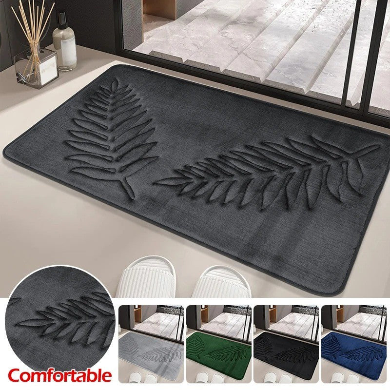 Conjunto de 3 Peças de Tapetes de Banheiro em Espuma de Memória, Ultramacios e Absorventes, com Estampa de Folhas, Tapetes de Banho Grossos e Laváveis Para Vaso Sanitário e Banheira