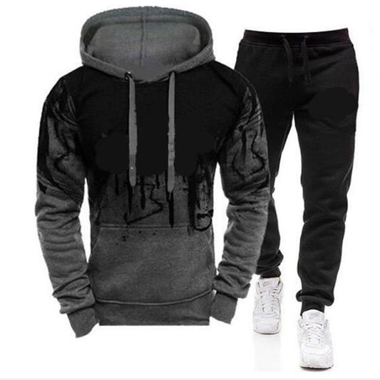 2 Pieces Sets Printed Tracksuit Men Hooded Sweatshirt+Joggers Pants Pullover Hoodie Sportwear Suit Casual Men Clothes Streetwear