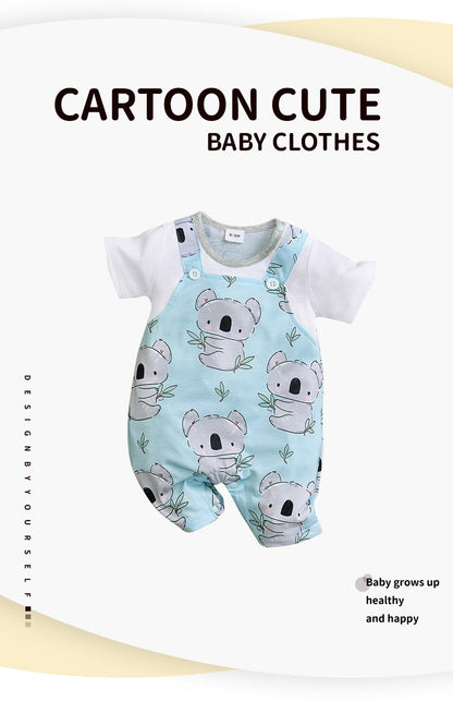Macacão Estampa Coala Unissex para Bebês Recém-nascidos Roupa de Verão Manga Curta 0-18 Meses Pijama Infantil Peça Única