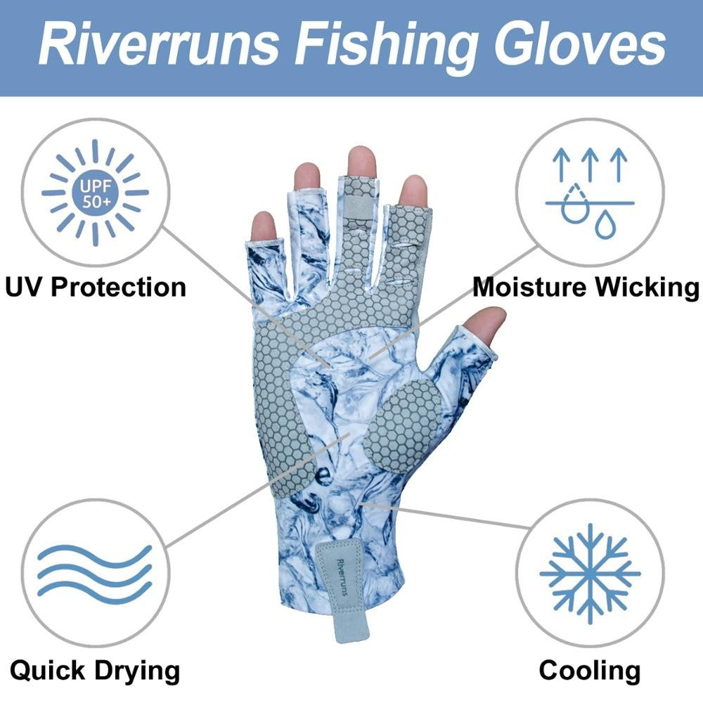 As luvas de pesca sem dedos Riverruns são projetadas para homens e mulheres praticarem pesca, passeios de barco, caiaque, caminhada, corrida, ciclismo