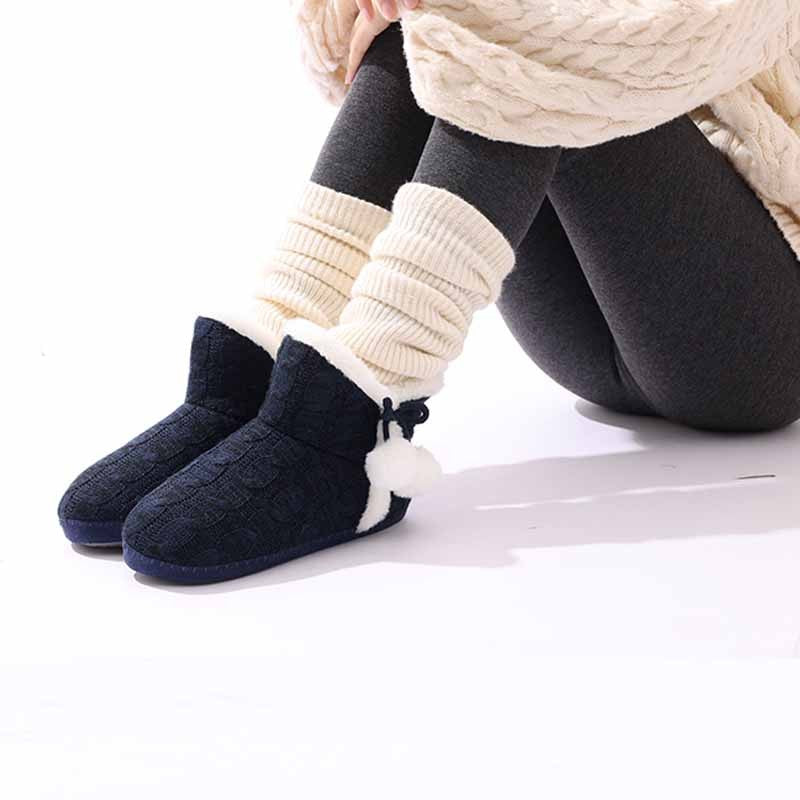 Litfun Winter Warm Plush Boots For Women Outdoor Soft Sole Non-slip Knit Furry Snow Boots Indoor Cozy Fur House Cotton Slippers