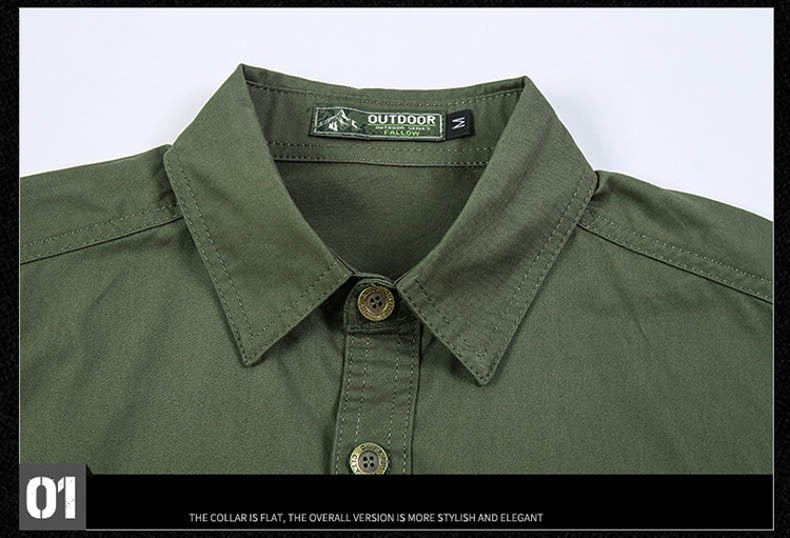 Men's Streetwear Casual Button Down Military Cargo Shirt Short Sleeve Cotton Dress Shirts For Hiking Fishing Golf Polos Shirts