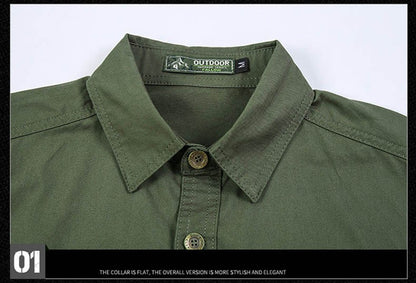 Men's Streetwear Casual Button Down Military Cargo Shirt Short Sleeve Cotton Dress Shirts For Hiking Fishing Golf Polos Shirts