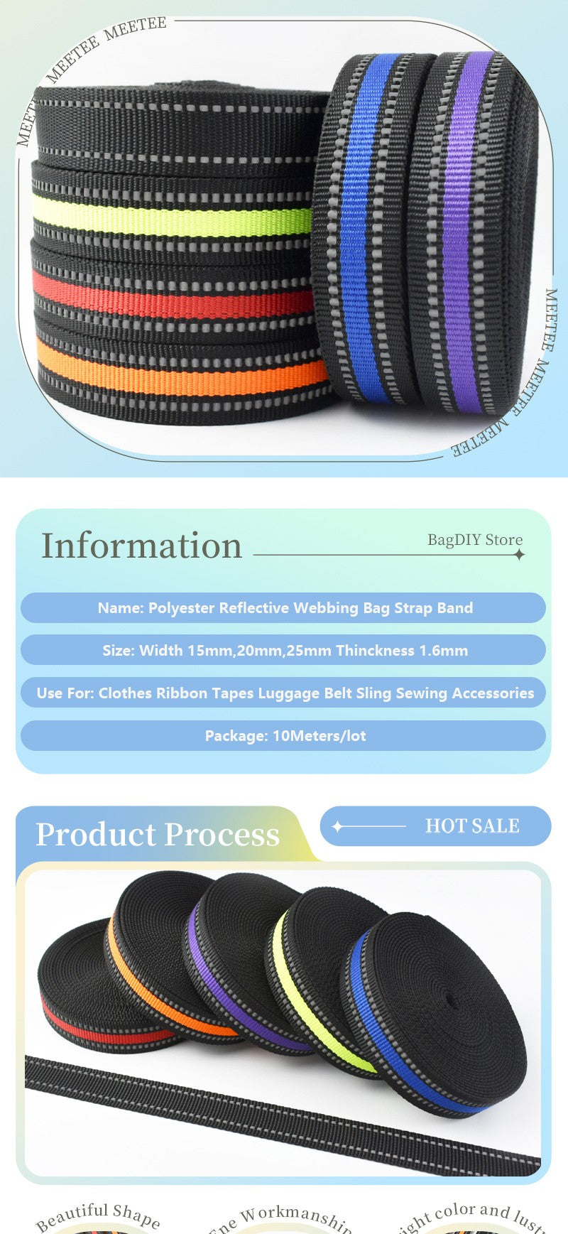 15/20/25mm Reflective Ribbon Tape 5/10M Nylon Webbing Bag Shoulder Strap To The Meter Dog Collar Polyester Binding Belt Supplies