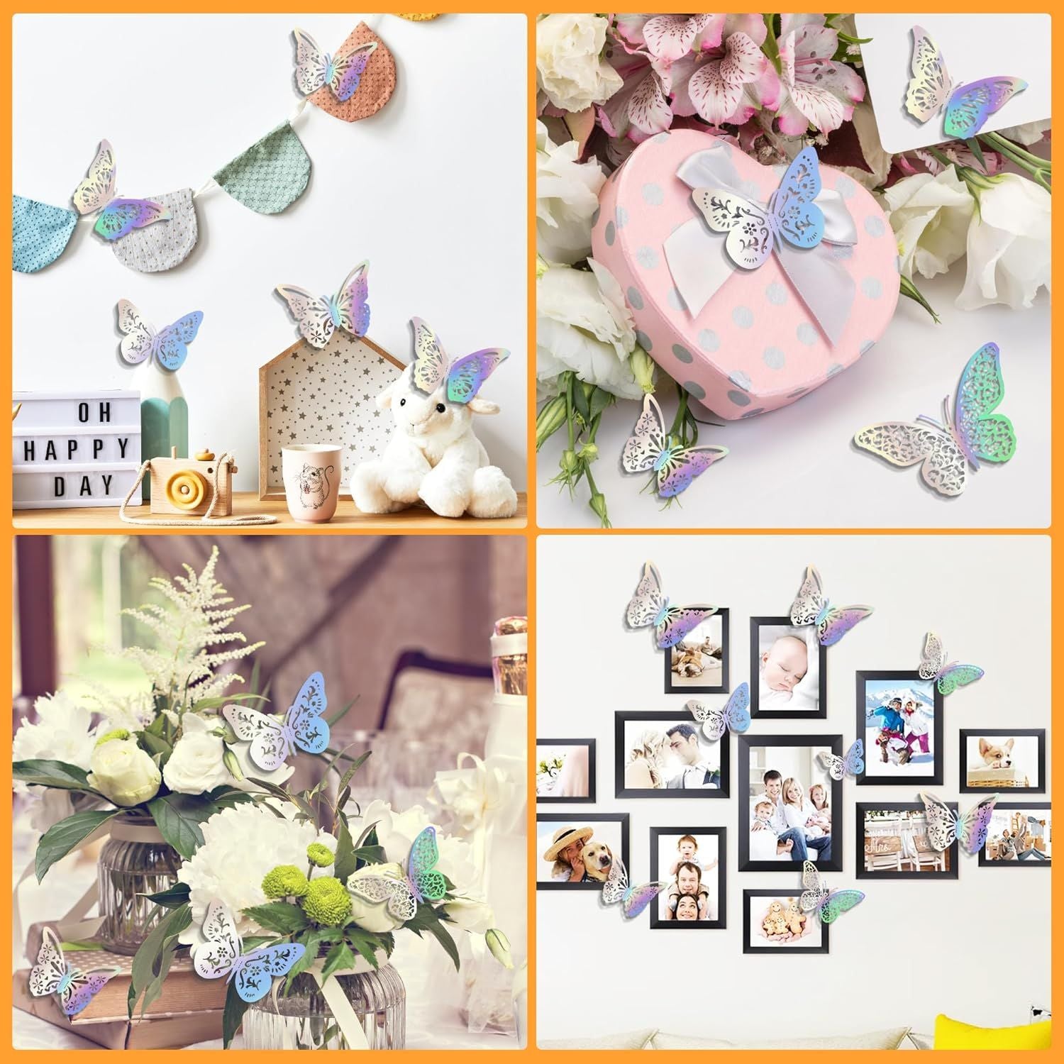 48 Pcs Silver Butterfly Decorations Butterfly Wall Decor 3D Butterfly Party Decorations Butterflies for Bouquet Cake Decorating