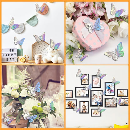 48 Pcs Silver Butterfly Decorations Butterfly Wall Decor 3D Butterfly Party Decorations Butterflies for Bouquet Cake Decorating