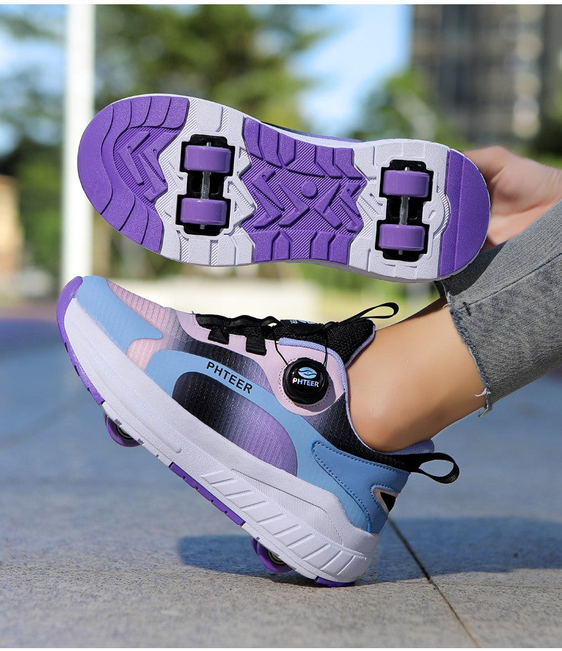 Kids Two Wheels Roller Skating Shoes With Light Magic Stick Walking Shoes Detachable Wheels Roller Skate Shoes For Teenagers