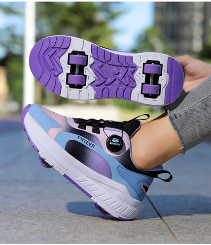 Kids Two Wheels Roller Skating Shoes With Light Magic Stick Walking Shoes Detachable Wheels Roller Skate Shoes For Teenagers