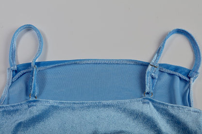 Velvet Swing Collar Sleeveless Slip Sexy Slit Maxi Dress 2024 New Fashion Evening Party Women Elegant Streetwear Y2K