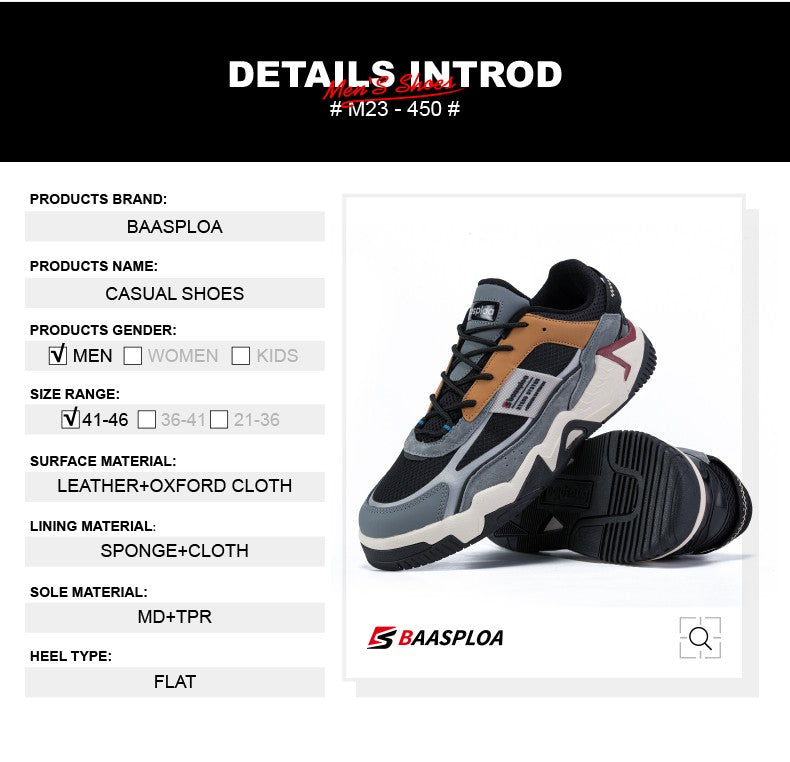 Baasploa New Men's Shoes Outdoors Walking Sneakers Waterproof Shoes Comfort Tenis for Men Non-Slip