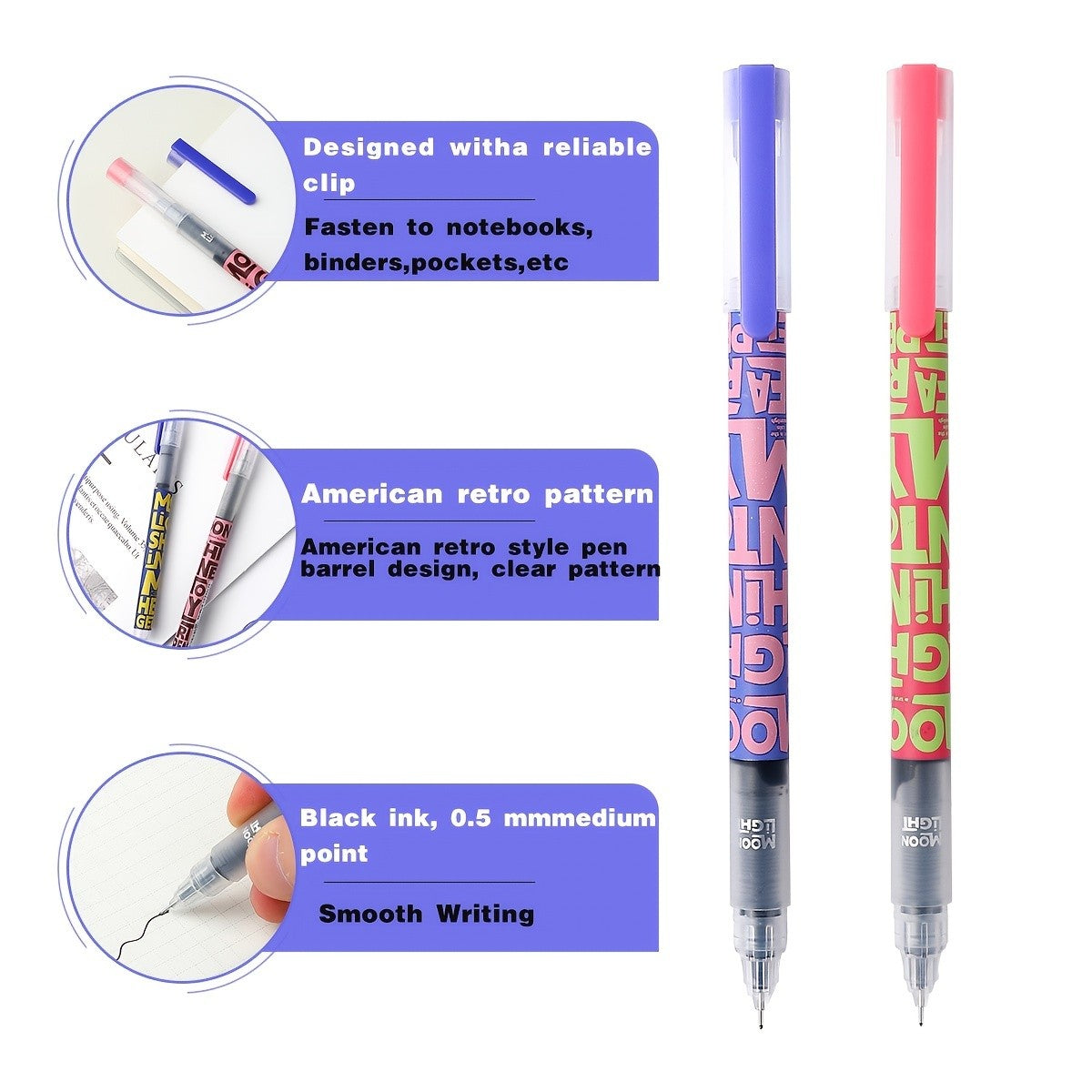 9pcs Quick-Drying Ink Ballpoint Pen - 0.5mm Ultra-Fine Point - Liquid Ink - Black Ink - School & Office Supplies