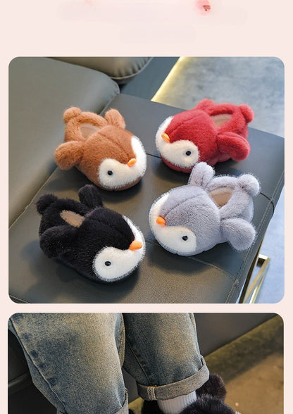 Cute Penguin Boys' Girls' Cotton Slippers 2025 New Winter Fashion Children's Eva Cotton Shoes Non Slip Warm Velvet Home Slippers