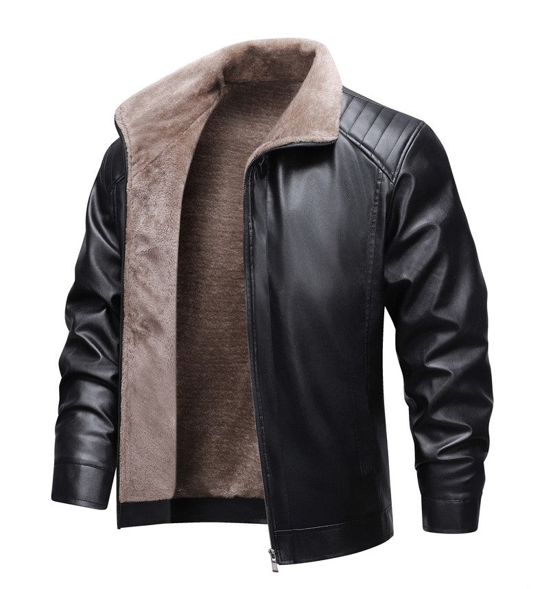 Winter Fleece-lined Leather Jacket Men 2025 New Coat Men's Top Windproof Leisure Mens Streetwear Zipper Retro Moto Biker Jackets