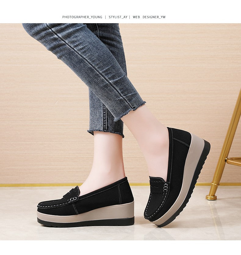 Ngouxm Women Flat Platform Loafers Ladies Elegant Suede Leather Moccasins Shoes Woman Slip On Moccasin Women's Casual Shoes